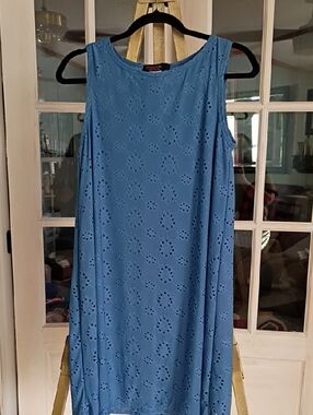 Renee C. Light Blue Dress with Eyelet Detail
